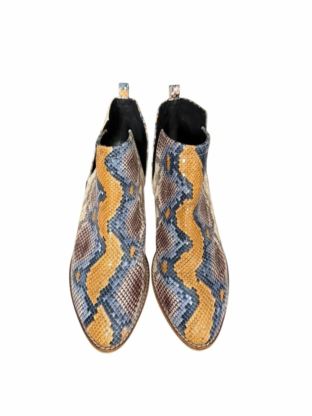 ARider Girl Avery Faux Snakeskin Ankle Boots V-cutout Stacked Block Heel 8.5